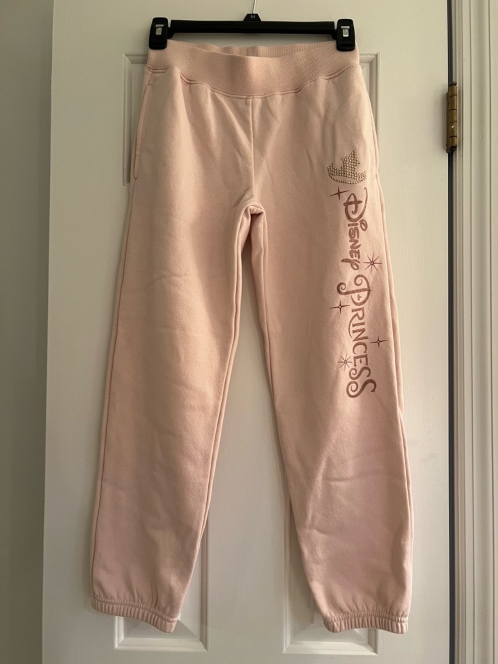 👸🏼 Disney Parks Light Pink Princess Sweatpants with Glitter Logo and Rhinestones